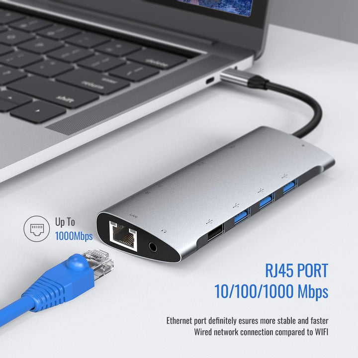 USB C Hub,Typ C Adapter 11 in 1 mit 4K-HDMI,VGA, USB-C 100W PD, 1*USB2.0, 3*USB3.0, RJ45-Gigabit-Eth
