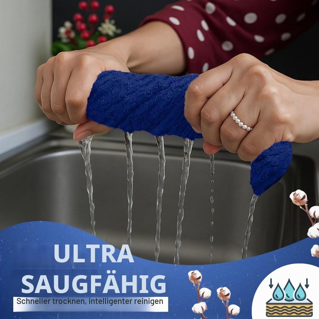 Premium Küchentücher,6 Stück, 100 % Baumwolle, 38.1x63.3 cm, Frottee-Küchentücher, blaues Geschirrtu