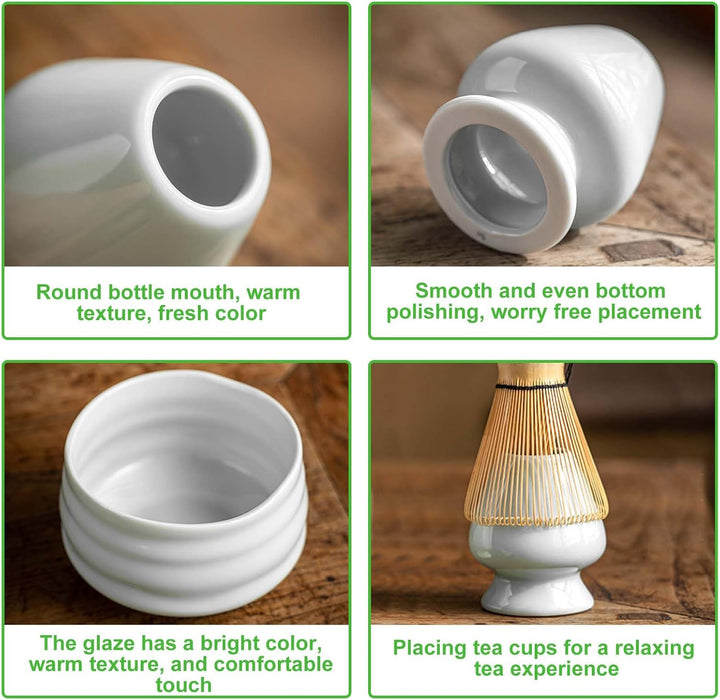 5 Stück Matcha Tee set, Matcha set mit Matcha Besen, Matcha Schale aus Keramik, Bambusbesen Matcha B