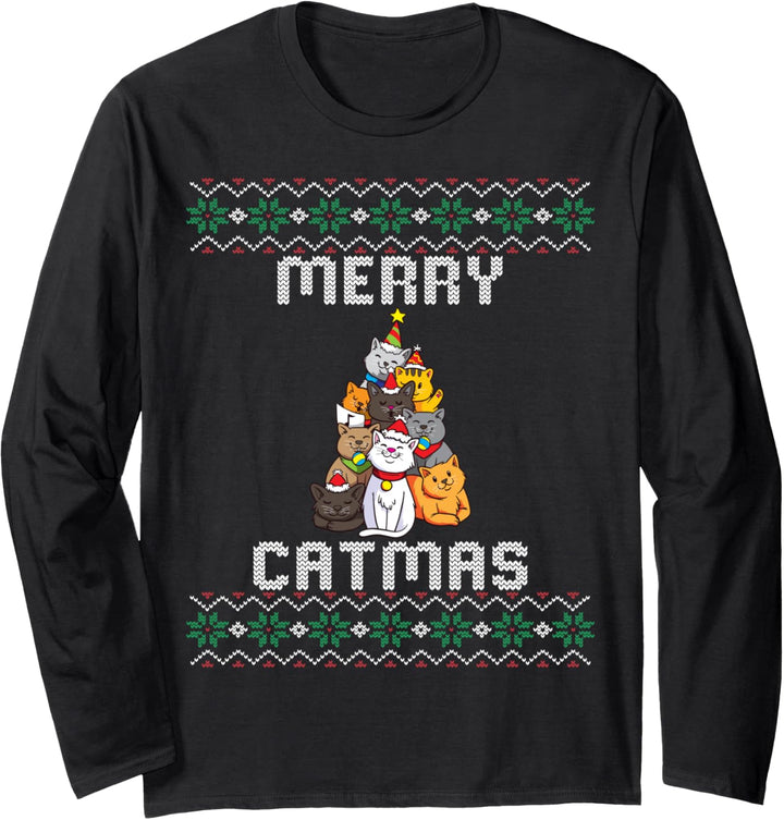 Ugly Christmas Sweater Katze Merry Catmas Weihnachten Katzen Langarmshirt