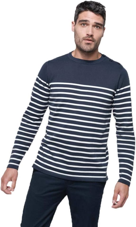 noTrash2003 Herrenpullover Ringelshirt Marine-Stil Breton Shirt Pullover Streifen Shirt Navy/Weiss m