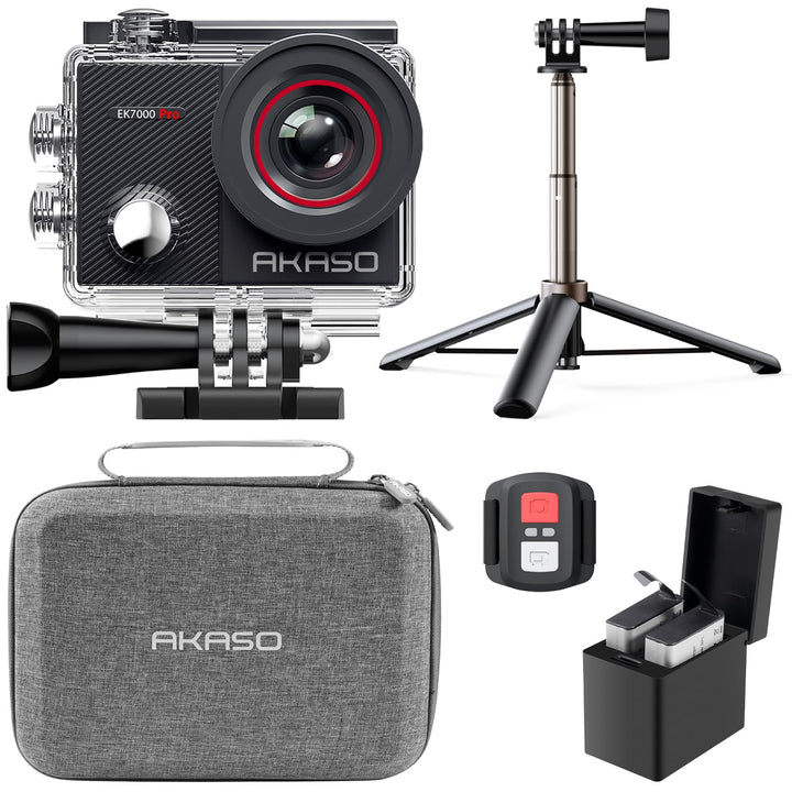 AKASO Action Cam 4K30FPS 20MP mit 60cm Stativ Selfie Stick und Tasche WiFi 40M Unterwasserkamera Was