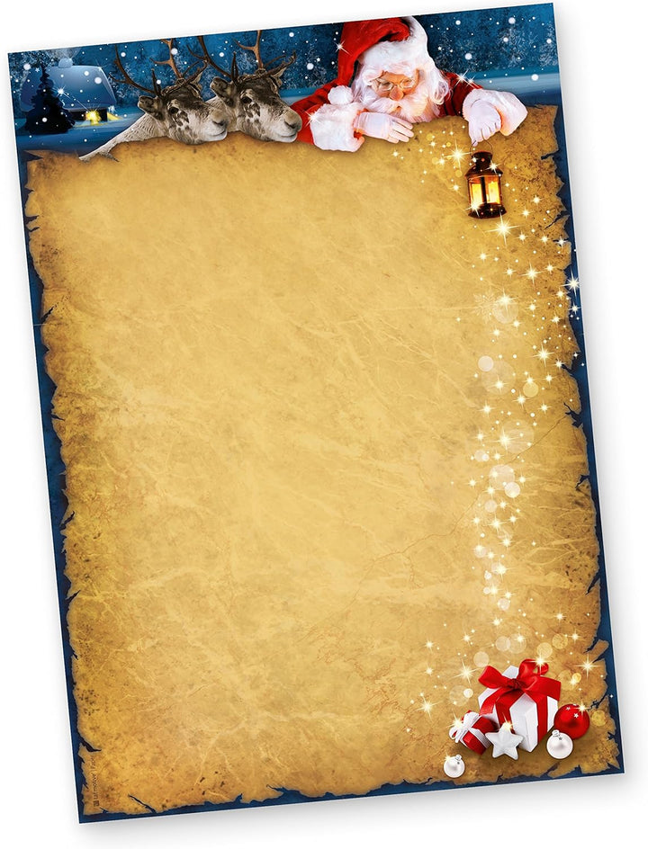 Briefpapier Weihnachten NORDPOL EXPRESS (1000 Blatt) Weihnachtsbriefpapier mit Weihnachtsmann und Re
