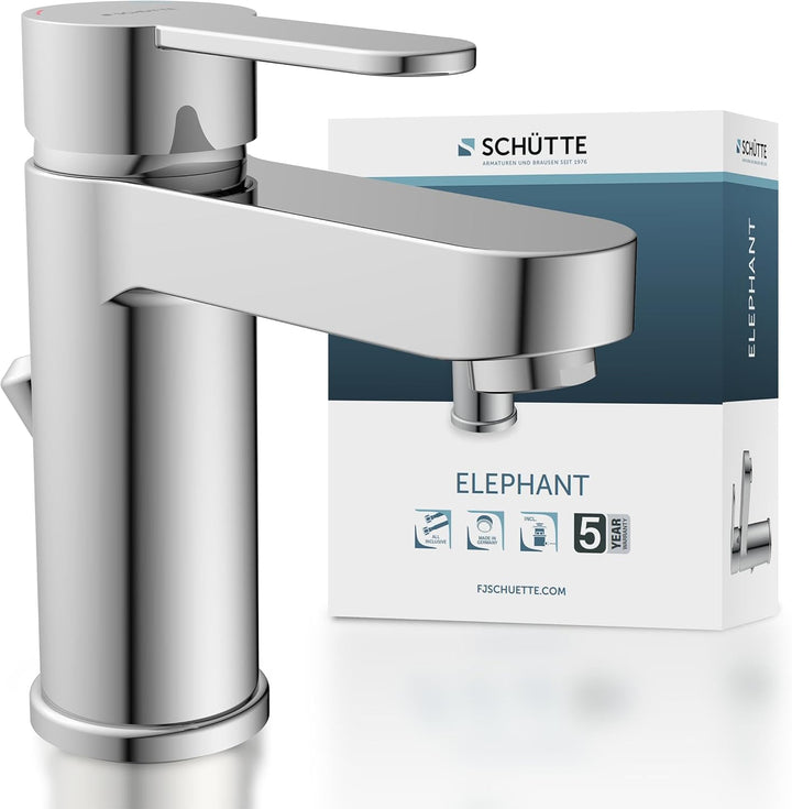 Schütte ELEPHANT Waschtischarmatur, elegante Mischbatterie inkl. Ablaufventil fürs Badezimmer, Wasse