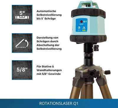 hedue® Rotationslaser Q1 - ( Laser Nivelliergerät mit rotem Laserstrahl, Arbeitsbereich 500m, Baulas