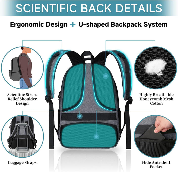Rucksack Herren Gross, Laptop Rucksack Wasserdicht 17,3 Zoll Schulrucksack Laptoptasche mit USB Lade