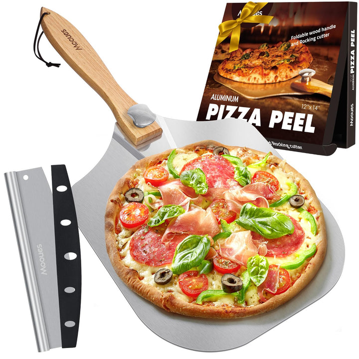 Pizzaschieber, Aluminium Pizzaschaufel mit Faltbarer Griff, 30.5 x 35.5 cm grosser Fläche, Pizza Sch