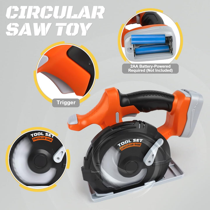 Vanplay Werkzeugkoffer Kinder Spielzeug ab 3 Jahre Werkzeug Kinder mit Motorsäge, Elektrische Bohrma