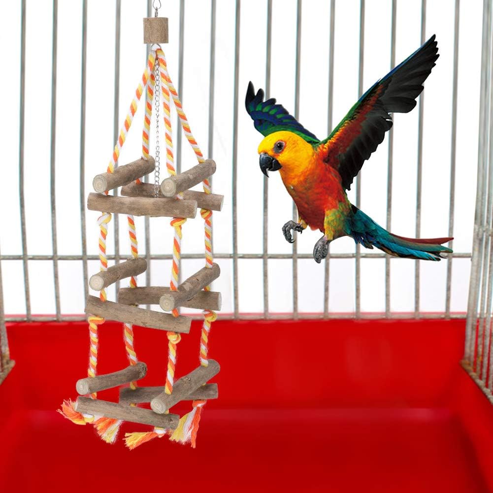 Vogelspielzeug, Papageien stehend Kletterstangen Holzleiter Baumwollseil Living Tower Hängematte Hän