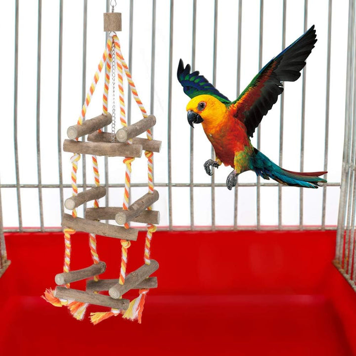 Vogelspielzeug, Papageien stehend Kletterstangen Holzleiter Baumwollseil Living Tower Hängematte Hän