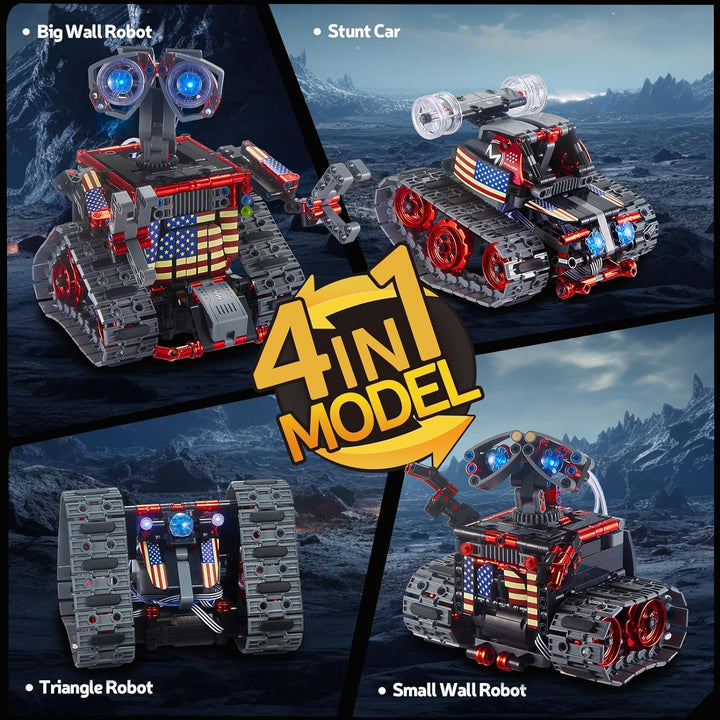 VEPOWER Technik Roboter Kinder Bauspielzeug, 4 in 1 App & Fernsteuerung Wall-Roboter/Technik/Panzer