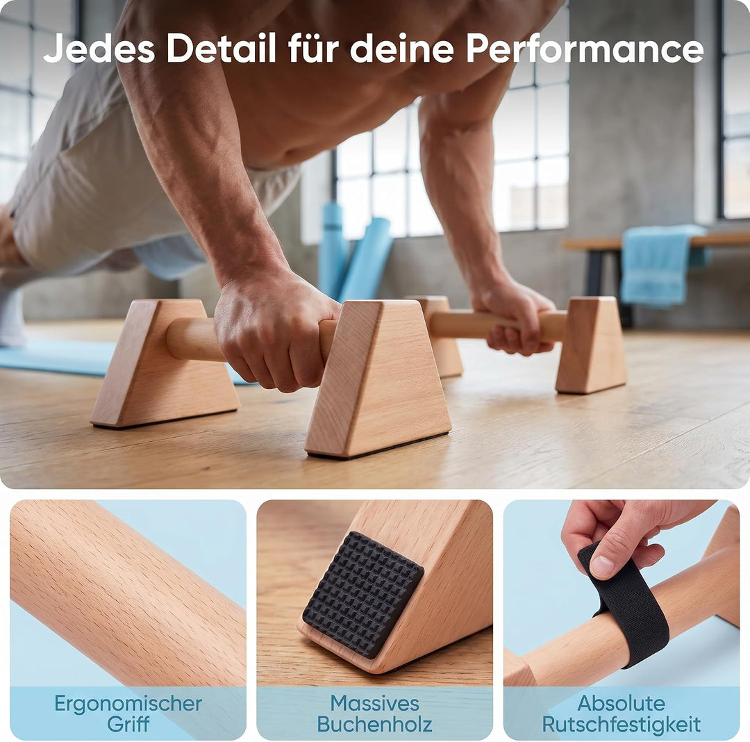 2 Stück Liegestützgriffe aus Holz, Push Up Bars Parallettes | Calisthenics Equipment, rutschfesten P