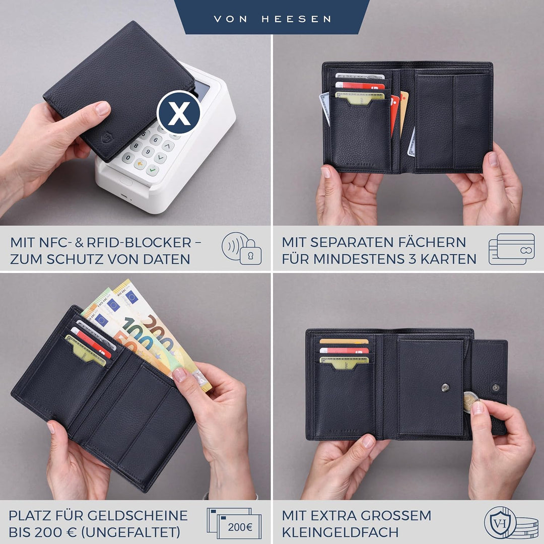 VON HEESEN Leder Geldbörse RFID Schutz I Echtleder Geldbeutel für Damen & Herren I Portemonnaie Brie
