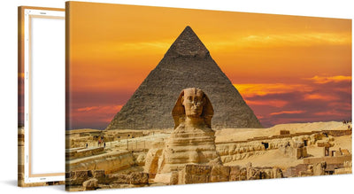 PICANOVA – Leinwandbild 100x50cm Sphinx und Pyramide von Gizeh Ägypten – Leinwanddruck – Wandbild Ku