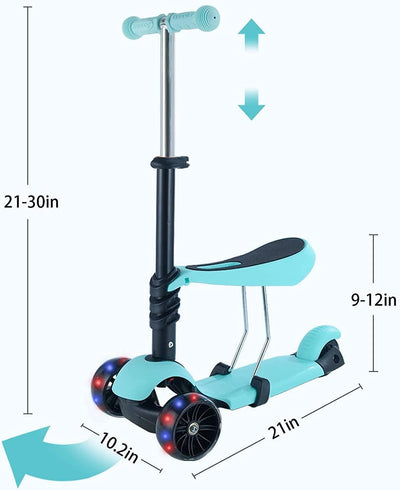 Scooter für Kinder| Tretroller mit Abnehmbarem Sitz 3-in-1 Höhenverstellbarer Kinderroller mit Leich