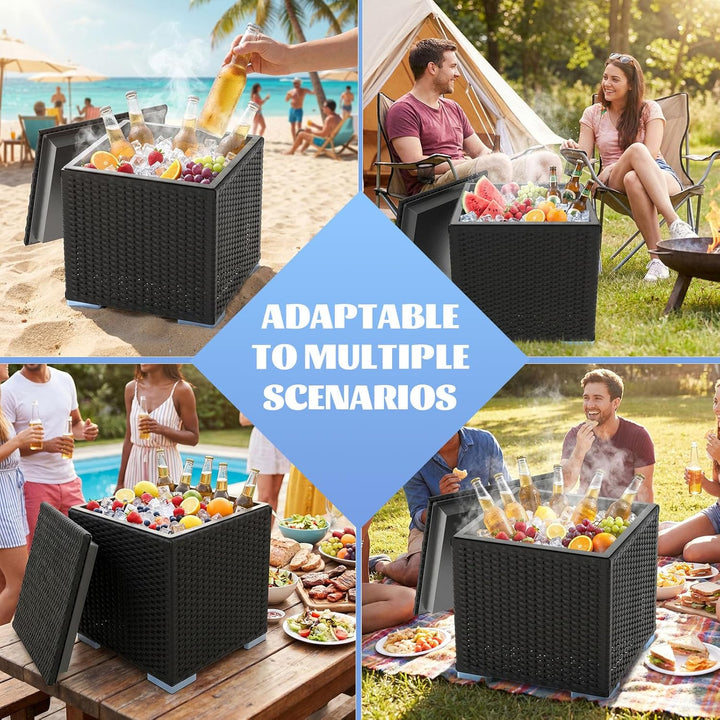 Verdego Kühlbox 40 L, Camping Kühlbox Gross 43x43x43cm, PE Rattanoptik, Doppelwandige mit Stahleinsa