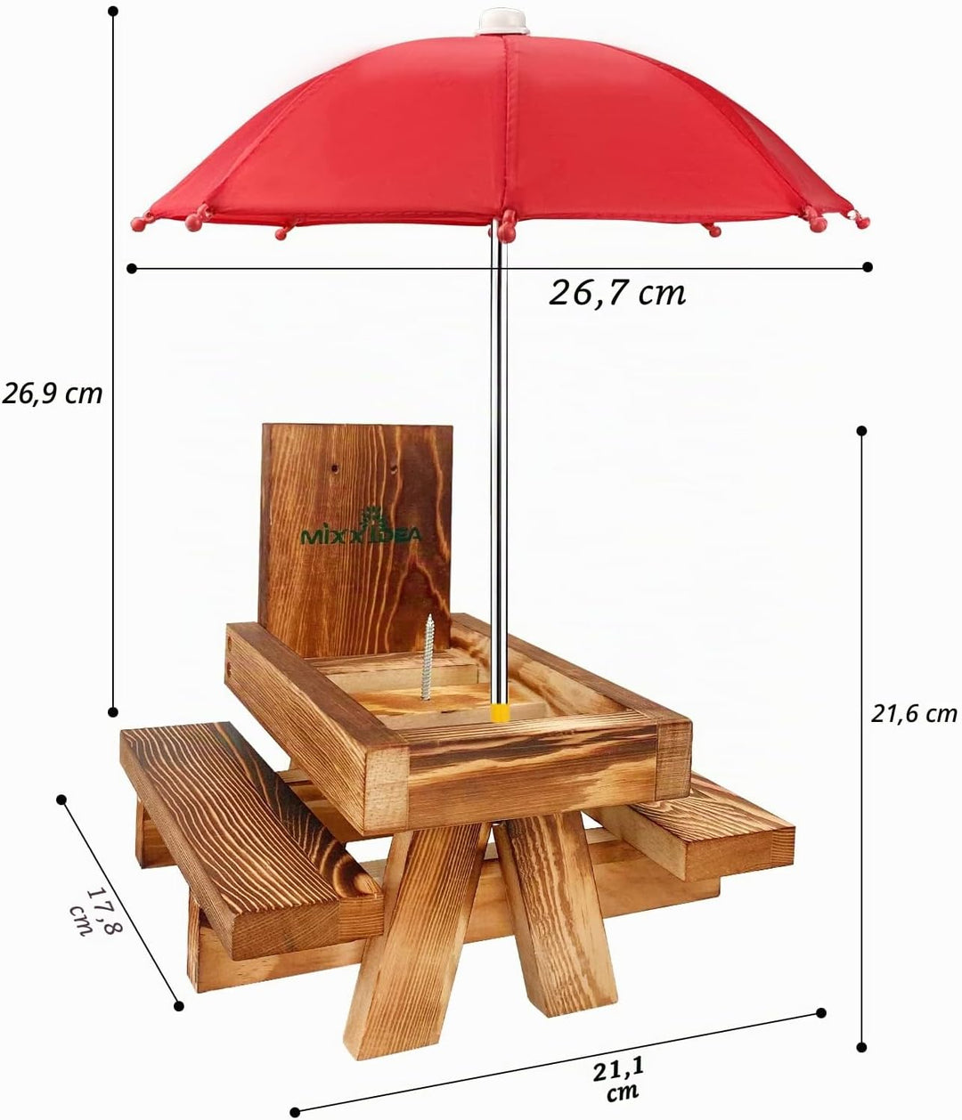 MIXXIDEA Eichhörnchen-Futterstation aus Holz mit Regenschirm, Eichhörnchen-Picknicktisch für drausse