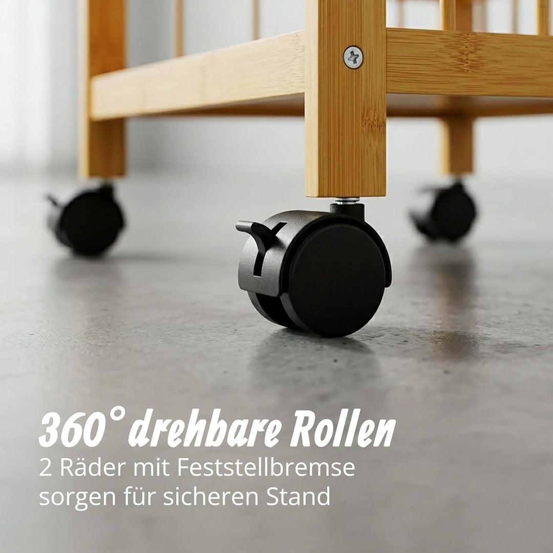 Relaxdays Servierwagen, Bambus, HxBxT: 80 x 53 x 30 cm, 3 Etagen, Natur | Rollregal für Küche &amp; Wohn