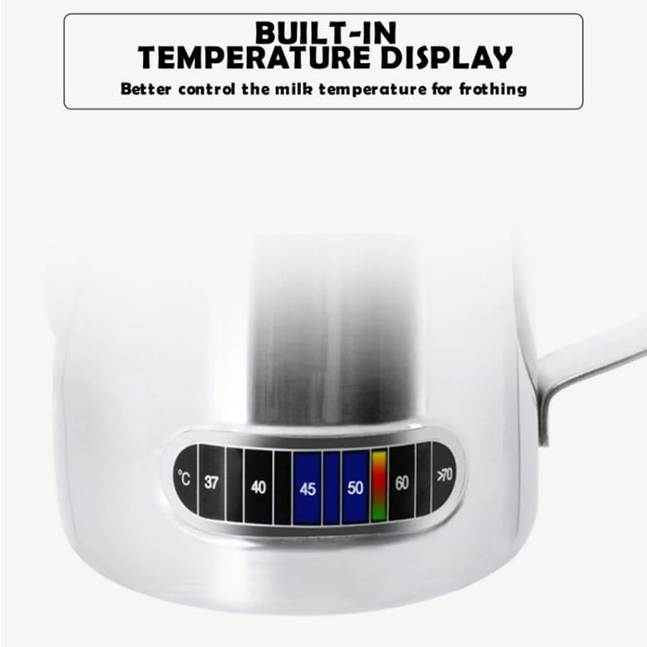 Exqufood Milchaufschäumer Temperaturanzeige Milchaufschäumer und Tasse für Latte Art 350ml