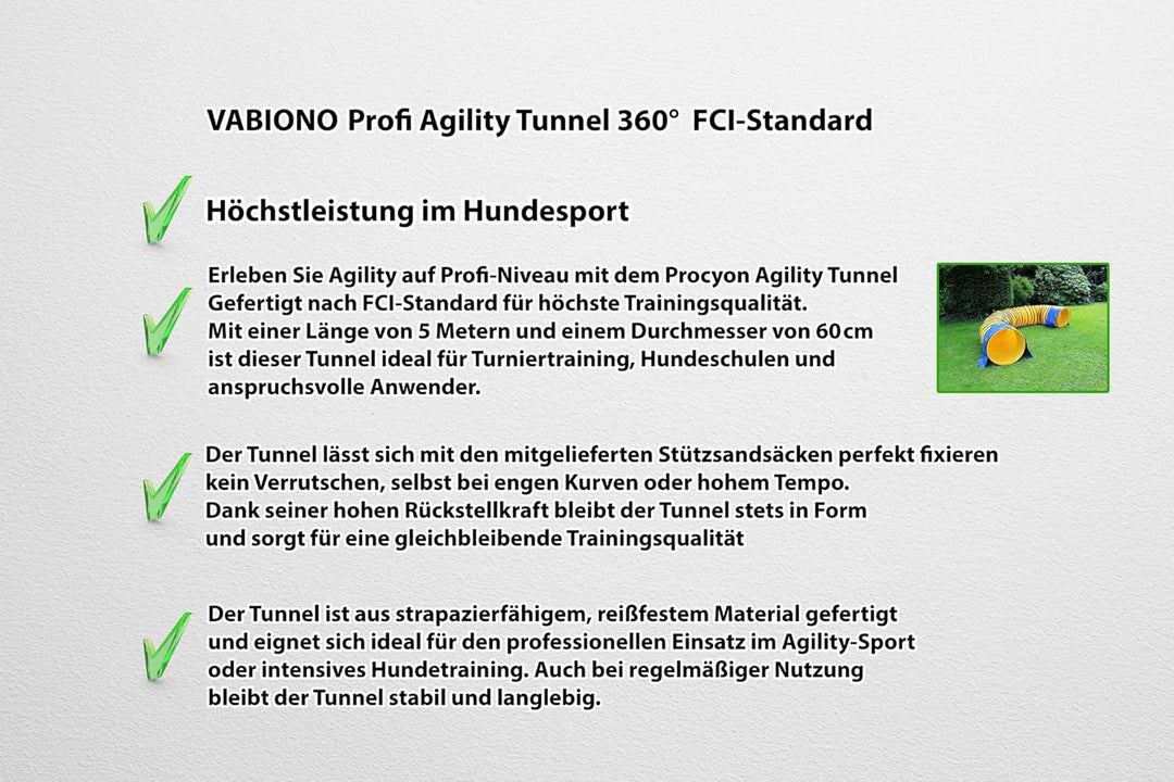 Profi Agility Tunnel für Hunde 5m – Ø60cm - 360° flexibel inkl. Stützsandsäcke – nach FCI-Standard –