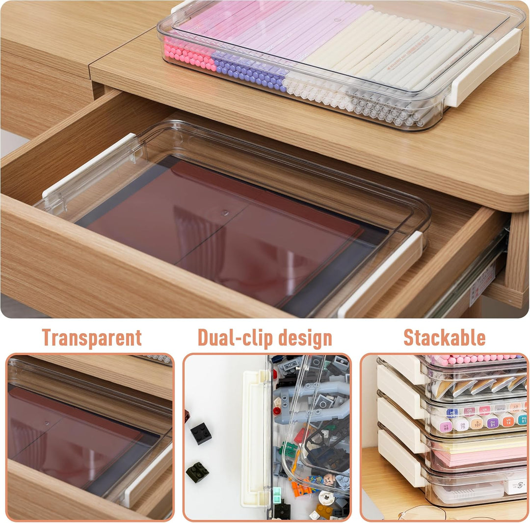 Citylife 5 Pack Bürobedarf Aufbewahrungsbox mit deckel, stapelbar transparent Stiftebox, plastikbox