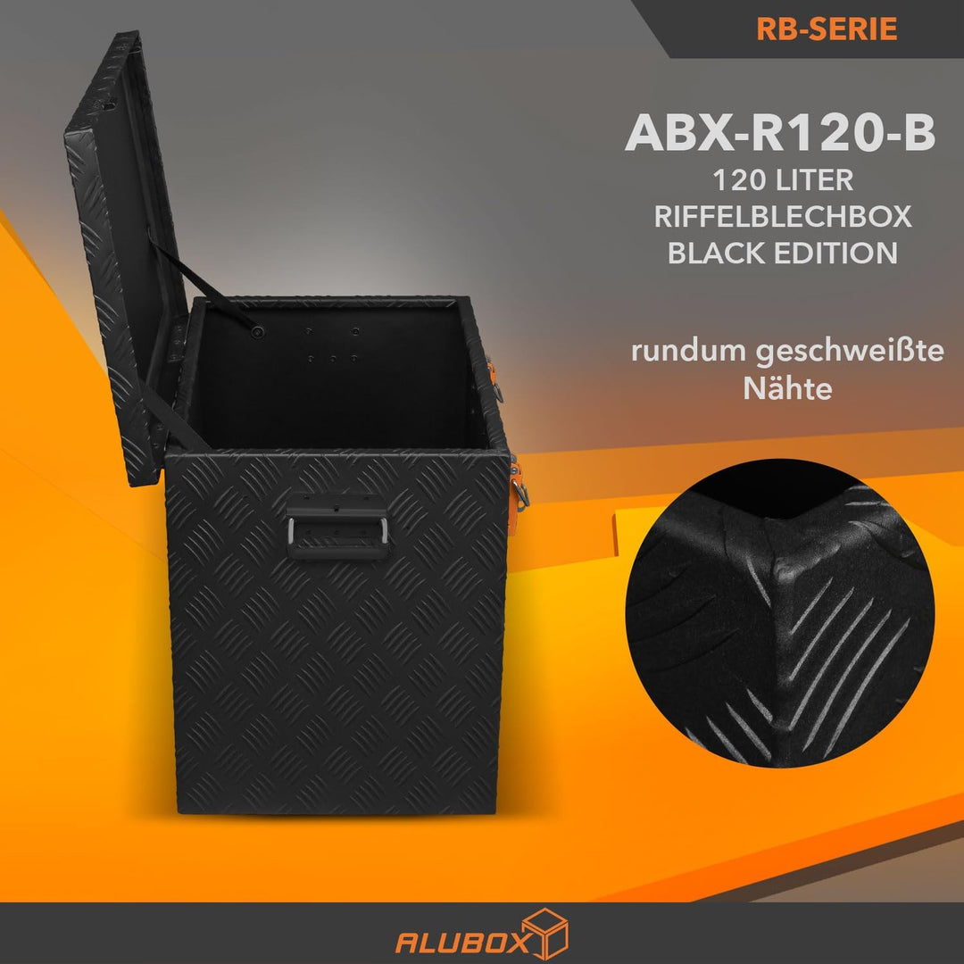 alubox Strong - Black Edition ABX-R120 Aluminium Transportkiste aus 3mm Riffelblech 120 Liter in sch