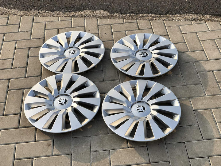 Skoda 5E0071456B Original Radkappen Set 16 Zoll Tekton 6.5Jx16 Radzierblenden 4X Radblenden Silber &