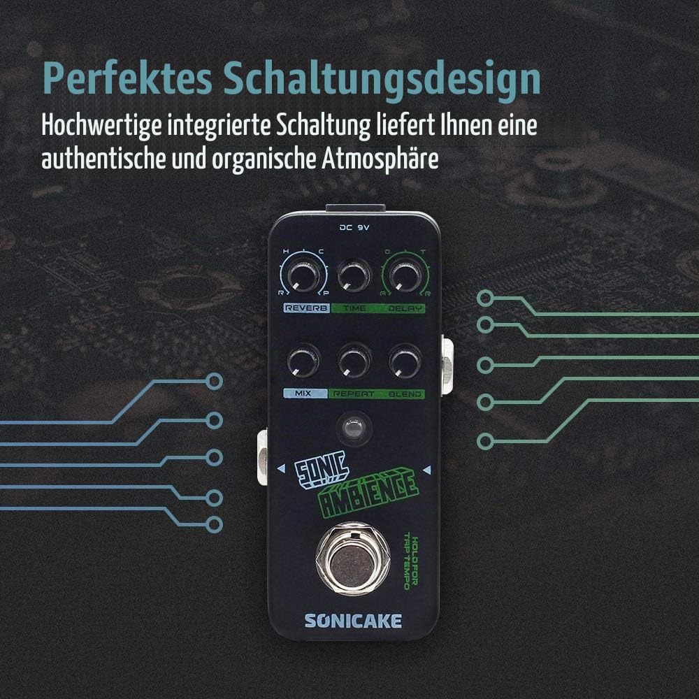 SONICAKE Delay und Reverb Gitarre Effektpedal Sonic Ambience Multi Mode Tap Tempo, Delay und Reverb