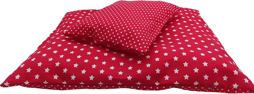 Puppenbettwäsche gross, rot, weisse Sterne Punkte Decke 34x 40 25bx 33h, 25bx 33h