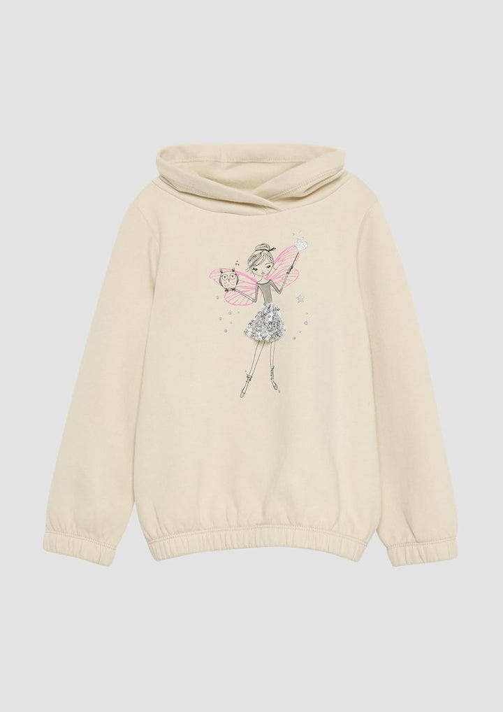 s.Oliver Wärmendes Sweatshirt mit Schalkragen und Glitzer-Artwork, Helles Sand