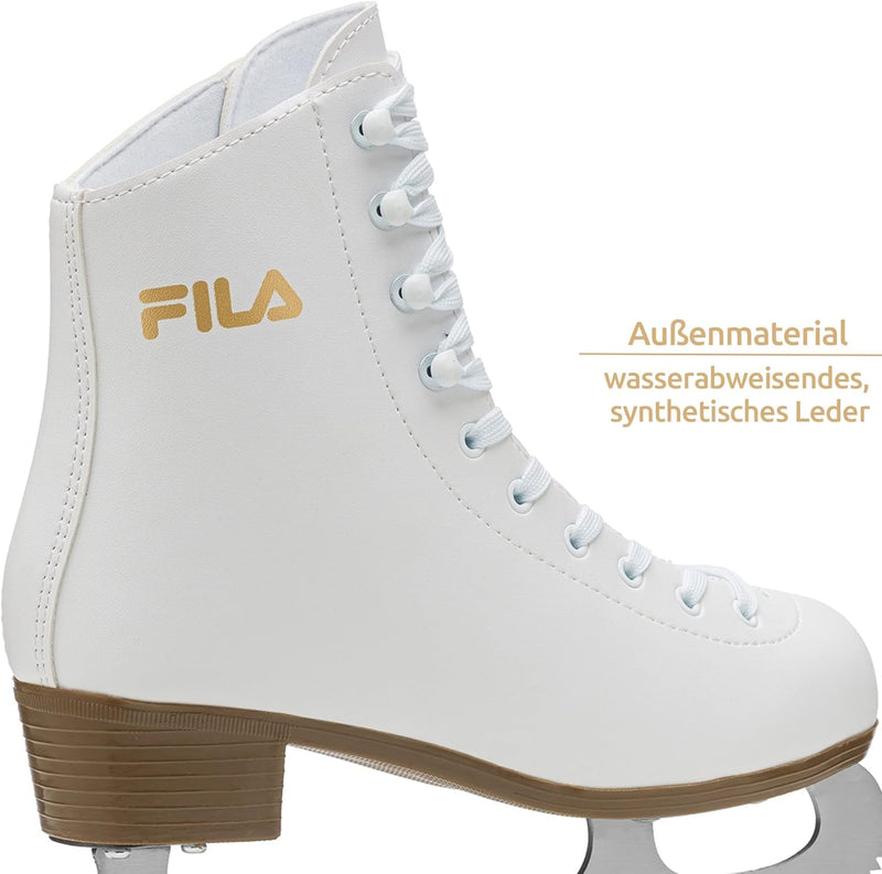 FILA Damen Schlittschuhe Cortina, Eislaufschuhe Grösse 41, Kunstlaufschuhe mit Edelstahlkufen, weiss