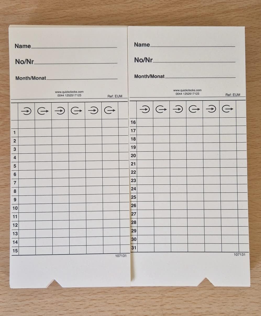 QuickClocks Stempelkarten - Karten für Stempeluhr QC200/QC400N/QC500E/BX1500E (x200)