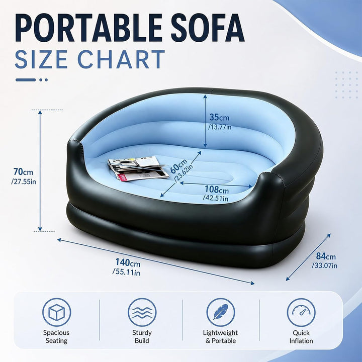 2-Sitzer Aufblasbares Sofa, Luftsofa Indoor &amp; Outdoor, Tragbares Inflatable Sofa mit Reparaturflicke