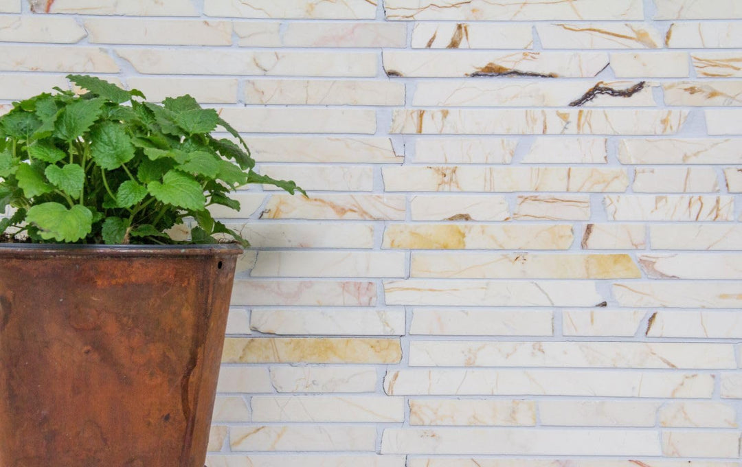 Mosaik Brick golden cream poliert mit Struktur Marmor Naturstein Küche, Mosaikstein Format: 25-105x1