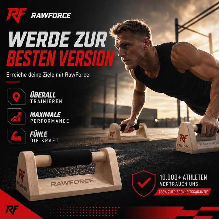 RawForce 2x Liegestützgriffe aus Holz - Joint-Friendly & Rutschfest - Parallettes Push Up Bar - Hand