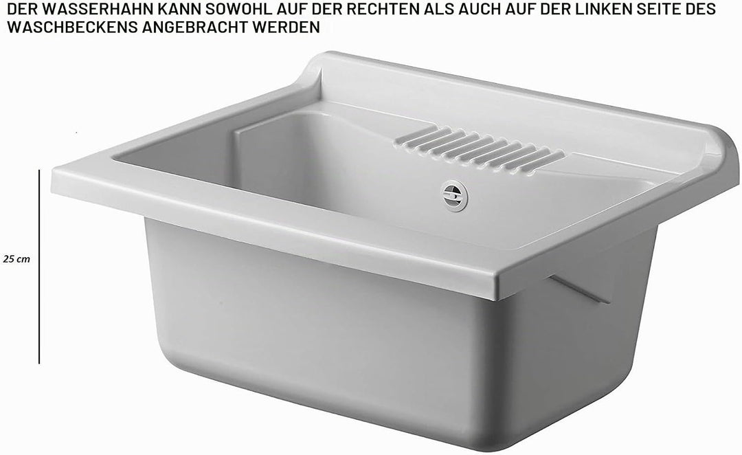 Negrari 9006K Waschtrog / Waschbecken aus Harz, für Innen-/Aussenbereich, 45 x 50 x 87 cm , Weiss, 4