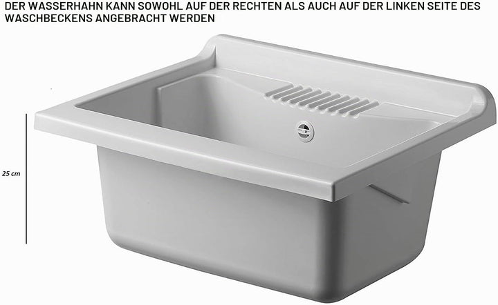 Negrari 9006K Waschtrog / Waschbecken aus Harz, für Innen-/Aussenbereich, 45 x 50 x 87 cm , Weiss, 4