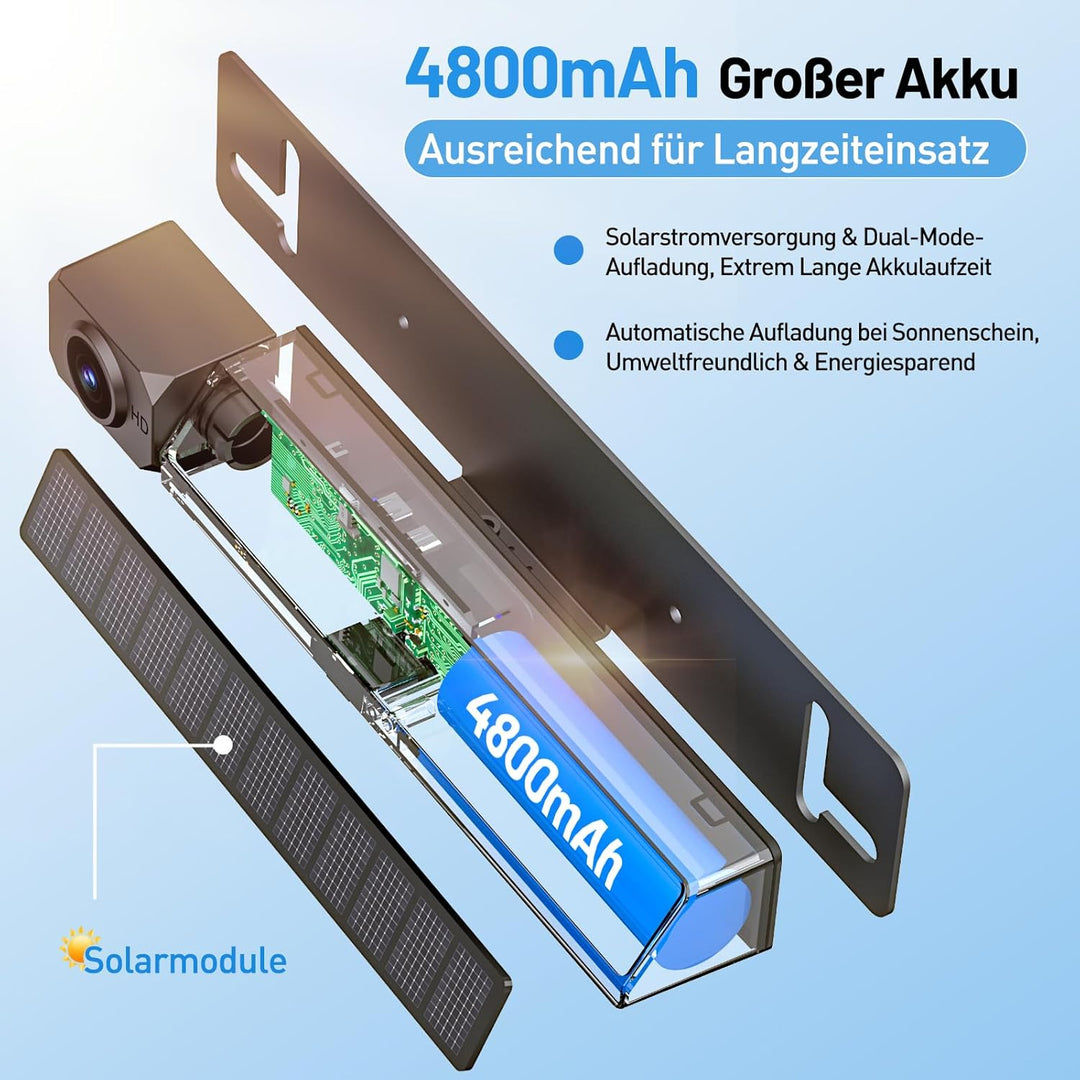 Solar Rückfahrkamera Kabellos, 5" Digital Rückfahrkamera Set 1080P Monitor, mit eingebautem Funksend