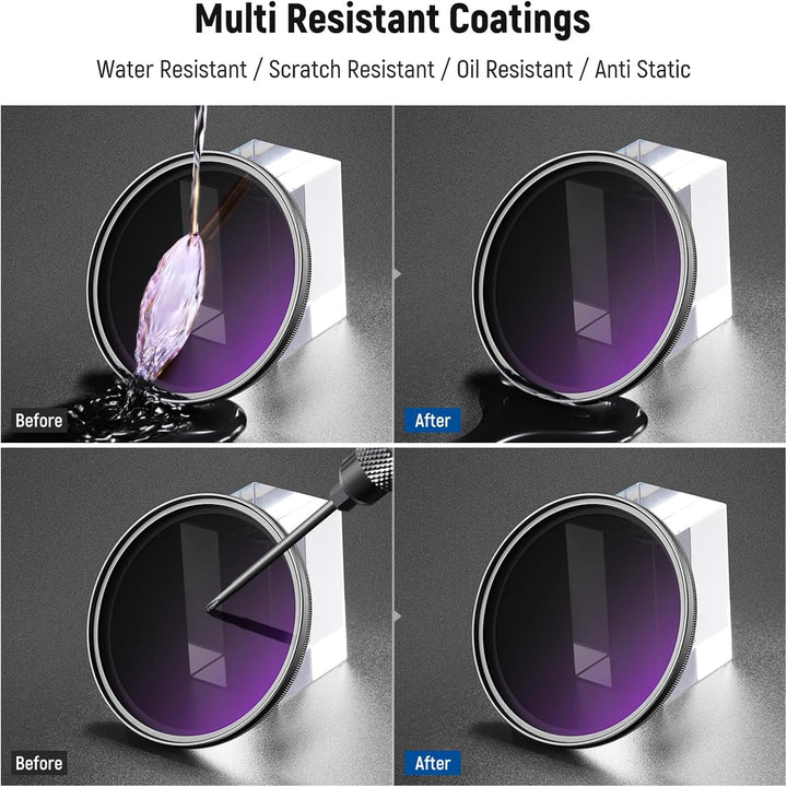 NEEWER 72mm Variabler ND Filter mit 77mm Gegenlichtblende, ND2-32 1-5 Stops Einstellbarer Graufilter