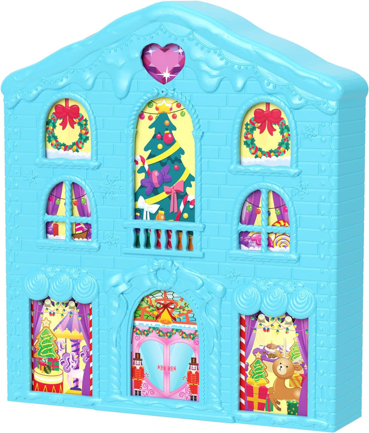 Polly Pocket - Adventskalender mit Puppen, Lebkuchenhaus-Spielset mit 24 Überraschungen, Puppenhausm