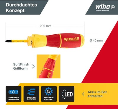 Wiha elektrischer Schraubendreher speedE® II electric (44318) 7-tlg (slimBits, Batterien, USB-Ladeka