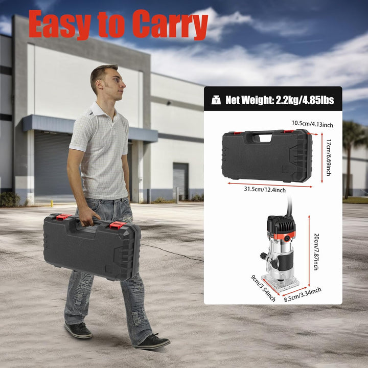 Kantenfräse, Professional 800W Elektrische Oberfräse Fräsmaschine Electric Hand Trimmer 1/4" für Hol