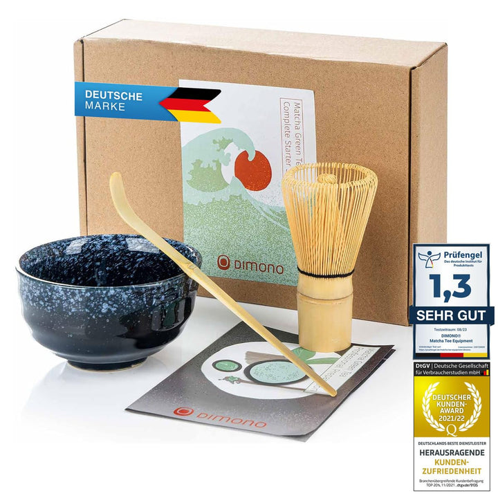Dimono Original Matcha Tee-Set mit Matcha-Schale, Bambus-Besen & Dosierlöffel - Das Teezeremonie Ges