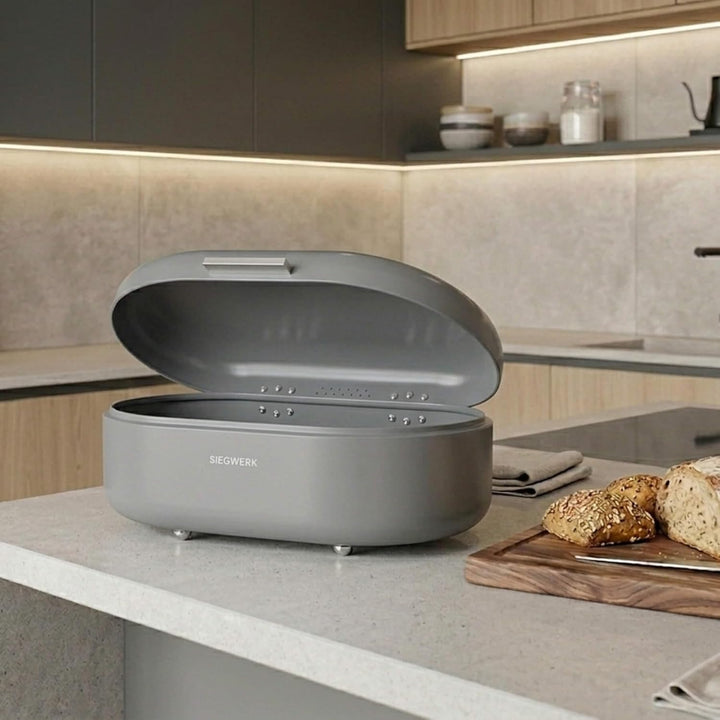 Design-Brotkasten PANEA M - Korpus, Griff und Scharniere aus Metall - hochwertige Qualität - graphit