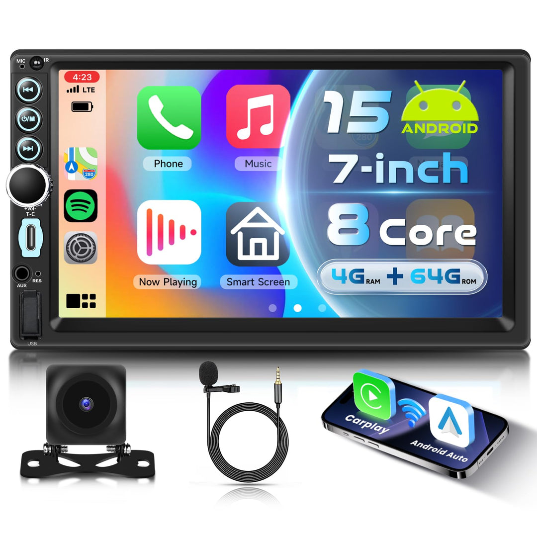 8 Kern 4G+64G Android 15 Autoradio 2 Din mit Drahtlos Carplay Android Auto, 7 Zoll Touchscreen Auto
