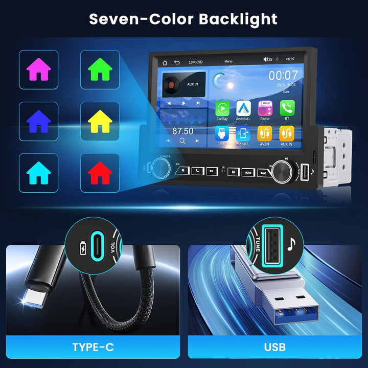 Hikity 1 Din Autoradio Carplay Android Auto Kabelgebundenes 7 Zoll Incell Touchscreen Bildschirm mit