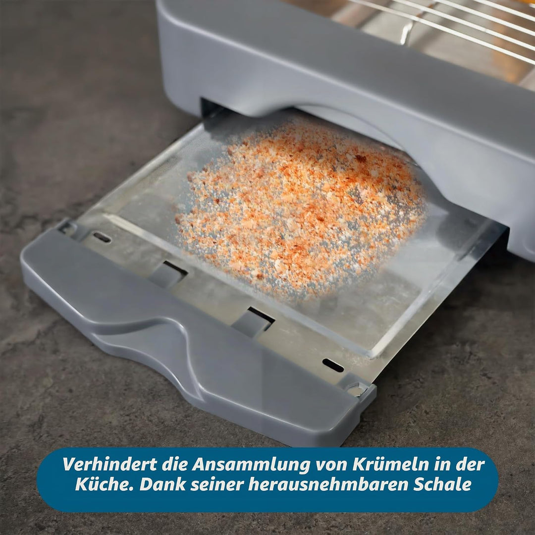 Grunkel - Flat toaster for all types of bread and baked goods with 600 W power, toast timer with 6 l