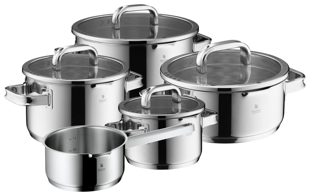 WMF Function 4 Advanced Topfset Induktion 5-teilig, Glasdeckel mit 4 Abgiessfunktionen, Cromargan Ed