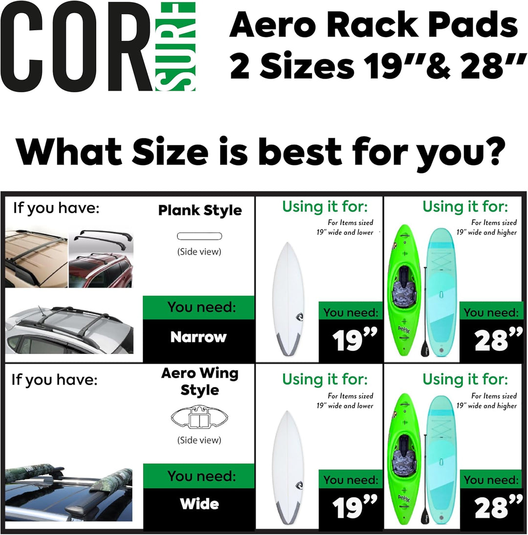 COR Surf Dachgepäckträger/Snowboardträger für Surfboard Kayak SUP Snowboard | [Paar] 28 "& 19" - für