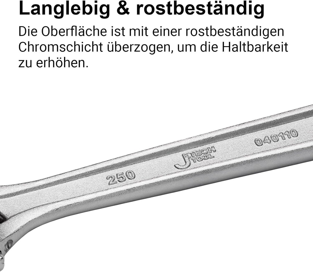 Jetech Verstellbarer Schraubenschlüssel 250 mm （10 Zoll – Profi-Rollgabelschlüssel mit breiter Backe